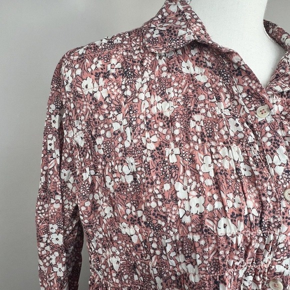 Anthropologie Pilcro Pink Floral Sasha Smocked Button Down Shirt Blouse S - Picture 6 of 15